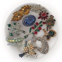 Antique Brooch Lot Crown Trifari Jewled Symphony, Czech, Alfred Philippe Etc