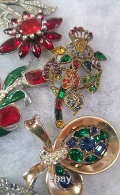 Antique Brooch Lot Crown Trifari Jewled Symphony, Czech, Alfred Philippe Etc