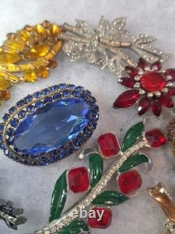 Antique Brooch Lot Crown Trifari Jewled Symphony, Czech, Alfred Philippe Etc