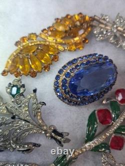 Antique Brooch Lot Crown Trifari Jewled Symphony, Czech, Alfred Philippe Etc