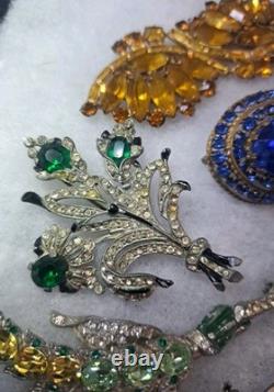 Antique Brooch Lot Crown Trifari Jewled Symphony, Czech, Alfred Philippe Etc