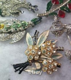 Antique Brooch Lot Crown Trifari Jewled Symphony, Czech, Alfred Philippe Etc