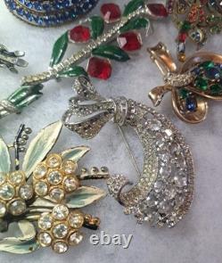 Antique Brooch Lot Crown Trifari Jewled Symphony, Czech, Alfred Philippe Etc