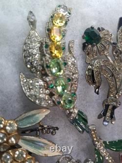 Antique Brooch Lot Crown Trifari Jewled Symphony, Czech, Alfred Philippe Etc