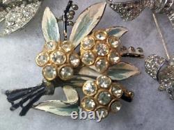 Antique Brooch Lot Crown Trifari Jewled Symphony, Czech, Alfred Philippe Etc