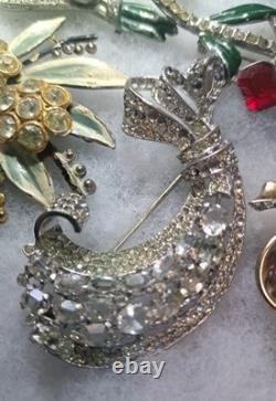 Antique Brooch Lot Crown Trifari Jewled Symphony, Czech, Alfred Philippe Etc