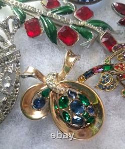 Antique Brooch Lot Crown Trifari Jewled Symphony, Czech, Alfred Philippe Etc