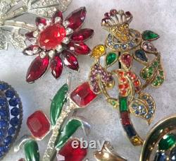 Antique Brooch Lot Crown Trifari Jewled Symphony, Czech, Alfred Philippe Etc