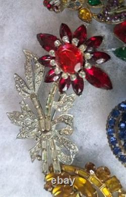 Antique Brooch Lot Crown Trifari Jewled Symphony, Czech, Alfred Philippe Etc