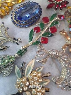 Antique Brooch Lot Crown Trifari Jewled Symphony, Czech, Alfred Philippe Etc