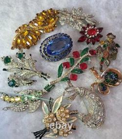 Antique Brooch Lot Crown Trifari Jewled Symphony, Czech, Alfred Philippe Etc