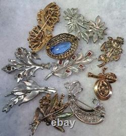 Antique Brooch Lot Crown Trifari Jewled Symphony, Czech, Alfred Philippe Etc