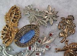 Antique Brooch Lot Crown Trifari Jewled Symphony, Czech, Alfred Philippe Etc