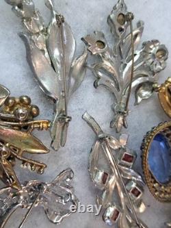 Antique Brooch Lot Crown Trifari Jewled Symphony, Czech, Alfred Philippe Etc