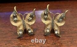 Antique Crown Trifari Alfred Philippe Satin Butterfly Rhinestone Clip Earrings
