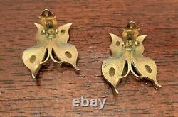 Antique Crown Trifari Alfred Philippe Satin Butterfly Rhinestone Clip Earrings