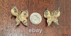 Antique Crown Trifari Alfred Philippe Satin Butterfly Rhinestone Clip Earrings