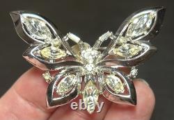 Antique VTG Trifari Pat Pend Alfred Philippe Clear Rhinestone Butterfly Brooch
