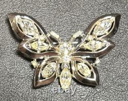 Antique VTG Trifari Pat Pend Alfred Philippe Clear Rhinestone Butterfly Brooch