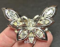 Antique VTG Trifari Pat Pend Alfred Philippe Clear Rhinestone Butterfly Brooch