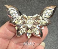 Antique VTG Trifari Pat Pend Alfred Philippe Clear Rhinestone Butterfly Brooch