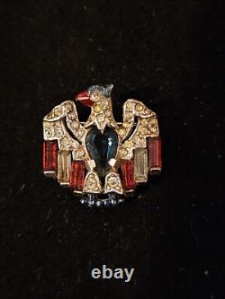 Antique WWII 1940 Trifari Alfred Philippe Crystal Belly Patriot Eagle Pin Brooch