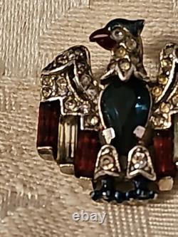Antique WWII 1940 Trifari Alfred Philippe Crystal Belly Patriot Eagle Pin Brooch