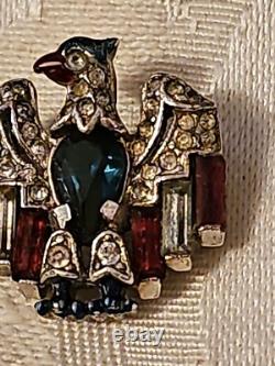 Antique WWII 1940 Trifari Alfred Philippe Crystal Belly Patriot Eagle Pin Brooch