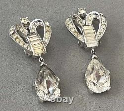 Art Deco Era Crown TRIFARI Alfred Philippe Dangle Rhinestone Clip On Earrings