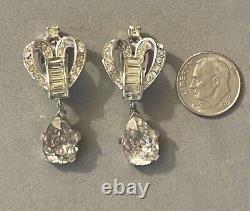 Art Deco Era Crown TRIFARI Alfred Philippe Dangle Rhinestone Clip On Earrings
