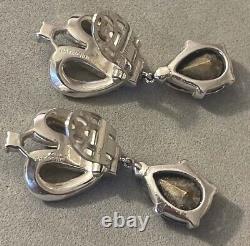 Art Deco Era Crown TRIFARI Alfred Philippe Dangle Rhinestone Clip On Earrings