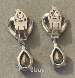 Art Deco Era Crown TRIFARI Alfred Philippe Dangle Rhinestone Clip On Earrings