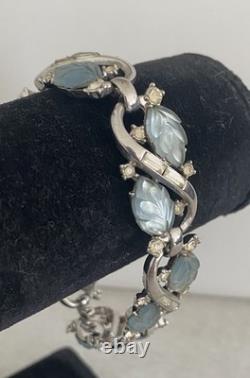 Beautiful Alfred Philippe Trifari Blue Leaf Rhinestone Bracelet