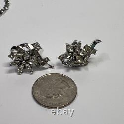 Beautiful Vintage Crown Trifari Alfred Philippe Rhinestone Necklace & Earrings