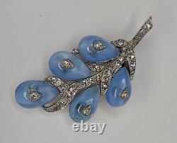 CROWN TRIFARI ALFRED PHILIPPE Blue & Clear Rhinestone Vintage Fur Clip REPAIRED