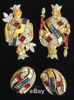 CROWN TRIFARI Alfred Philippe 1953 KING/QUEEN OF DIAMONDS Brooch & Earrings Set