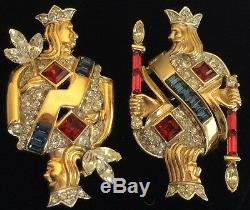 CROWN TRIFARI Alfred Philippe 1953 KING/QUEEN OF DIAMONDS Brooch & Earrings Set