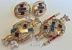 CROWN TRIFARI Alfred Philippe 1953 KING/QUEEN OF DIAMONDS Brooch & Earrings Set