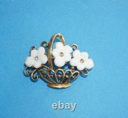 CROWN TRIFARI Alfred Philippe Forget Me Not Mold Glass Flower Basket Brooch Pin