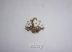 CROWN TRIFARI Alfred Philippe Forget Me Not Mold Glass Flower Basket Brooch Pin