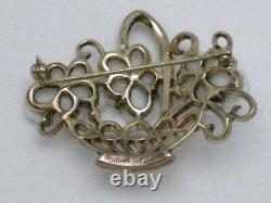 CROWN TRIFARI Alfred Philippe Forget Me Not Mold Glass Flower Basket Brooch Pin