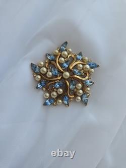 CROWN TRIFARI Alfred Philippe Pin Pat Pending Blue Marquise Faux Pearls