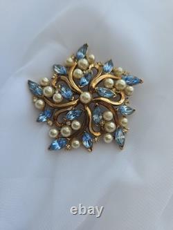 CROWN TRIFARI Alfred Philippe Pin Pat Pending Blue Marquise Faux Pearls