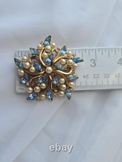 CROWN TRIFARI Alfred Philippe Pin Pat Pending Blue Marquise Faux Pearls
