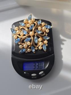 CROWN TRIFARI Alfred Philippe Pin Pat Pending Blue Marquise Faux Pearls