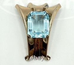 CROWN TRIFARI STERLING SILVER Alfred Philippe Large Blue Glass Retro Fur Clip