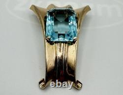 CROWN TRIFARI STERLING SILVER Alfred Philippe Large Blue Glass Retro Fur Clip