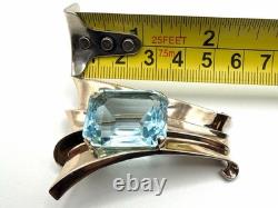 CROWN TRIFARI STERLING SILVER Alfred Philippe Large Blue Glass Retro Fur Clip