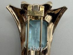 CROWN TRIFARI STERLING SILVER Alfred Philippe Large Blue Glass Retro Fur Clip