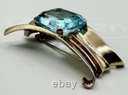 CROWN TRIFARI STERLING SILVER Alfred Philippe Large Blue Glass Retro Fur Clip